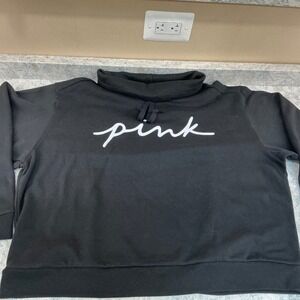PINK Victoria's Secret Sweatshirt XXL Black Funnel Neck Script Logo Pullover